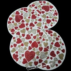x4 Nicole Miller Sparkly Valentines Hearts of love Beaded Placemats Charger Set